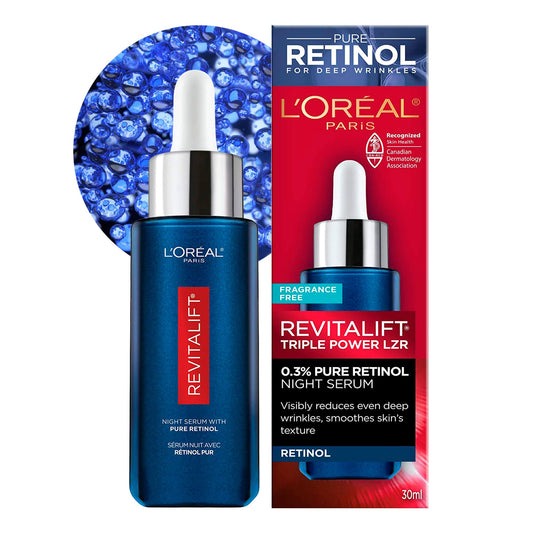 'L'Oreal Paris Revitalift Triple Power LZR Retinol Night Serum For Face, With 0.3% Pure Retinol, Moisturizes Skin and Eliminates Deep Wrinkles