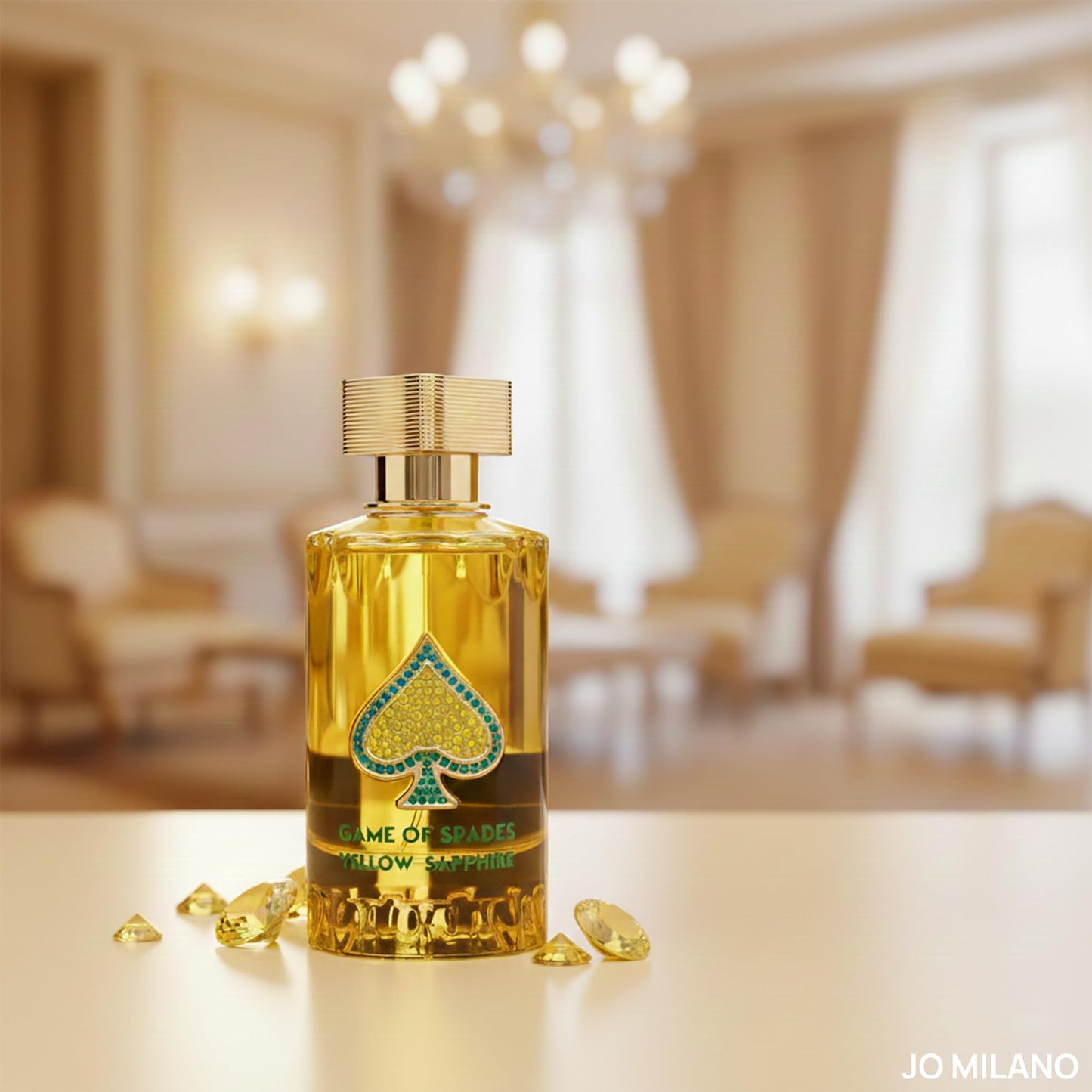 Jo Milano Game of Spades Yellow Sapphire Parfum Spray | 3.4 oz (100ml) | Amber, Sweet, Musky, Rose, Oud, Floral Scent | Long Lasting Fragrance for Men