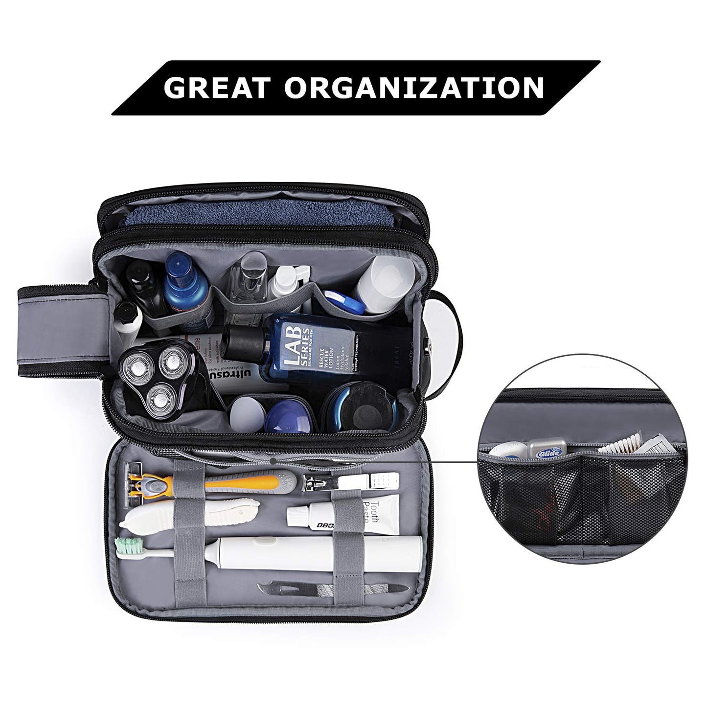BAGSMART Men’s Toiletry Bag – Water-Resistant Travel Dopp Kit & Shaving Organizer for Toiletries & Accessories, Black, Medium