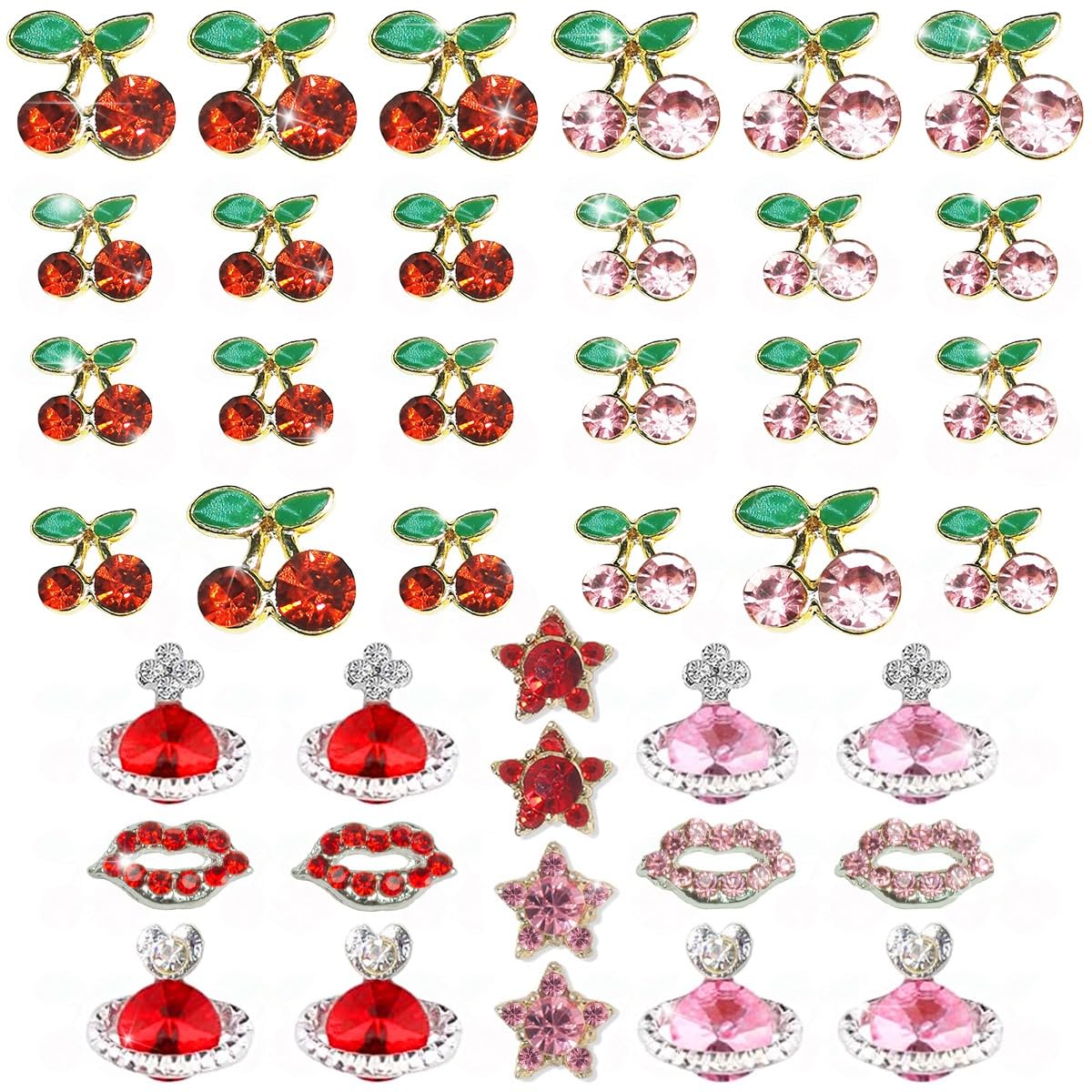 qiipii 42 Pcs 3D Cherry Nail Charms Heart Planet Star Lips Valentines Day Charms for Nails Kawaii Nail Rhinestones Gems Studs Cute Shiny Diamonds Beauty & Personal Care qiipii