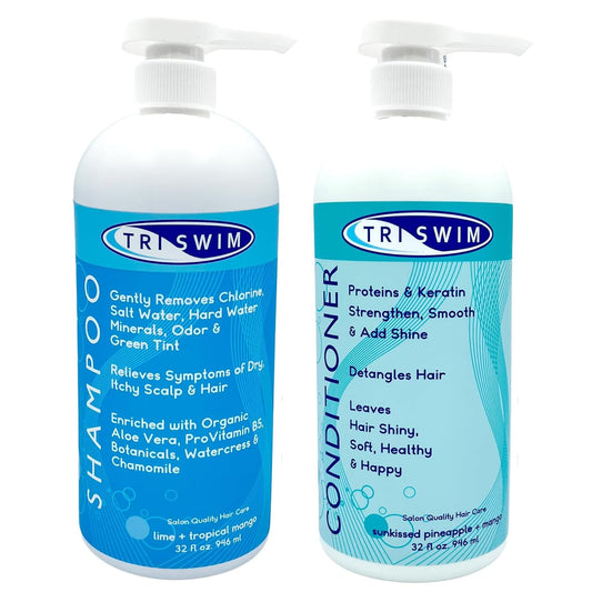TRISWIM Hair Care Bundle | Swim Shampoo and Conditioner 32 Fl Oz Each | Professional Chlorine Removal Formula | Vegan, Paraben-Free with Aloe Vera