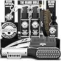 Beard Straightener Grooming Kit for Men, Beard Growth Kit, Wash, Brush & Comb, Unscented Growth Oil, All Natural Sandalwood Balm, Conditioner, Razor