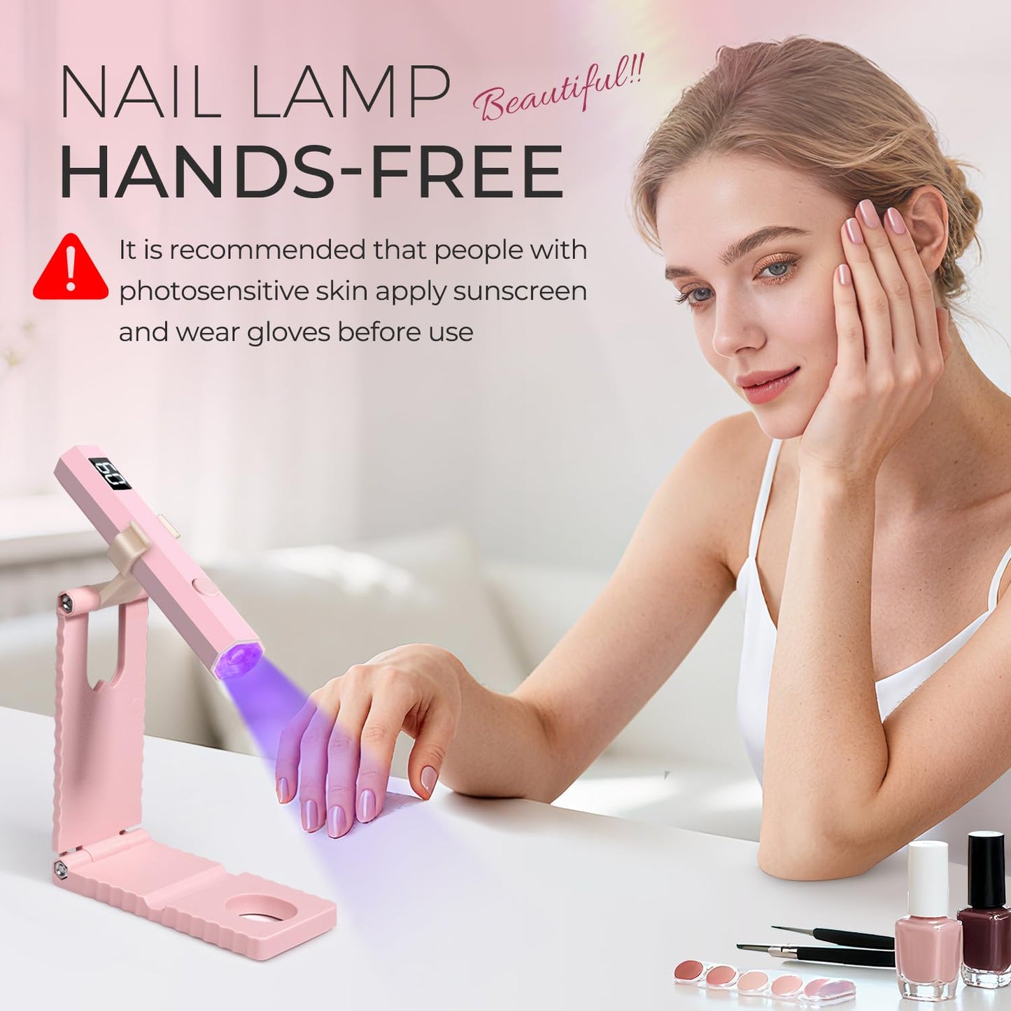mlogiroa UV Nail Lamp with Stand Foldable Pink Flash Cure Lamp Beauty and Personal Care mlogiroa
