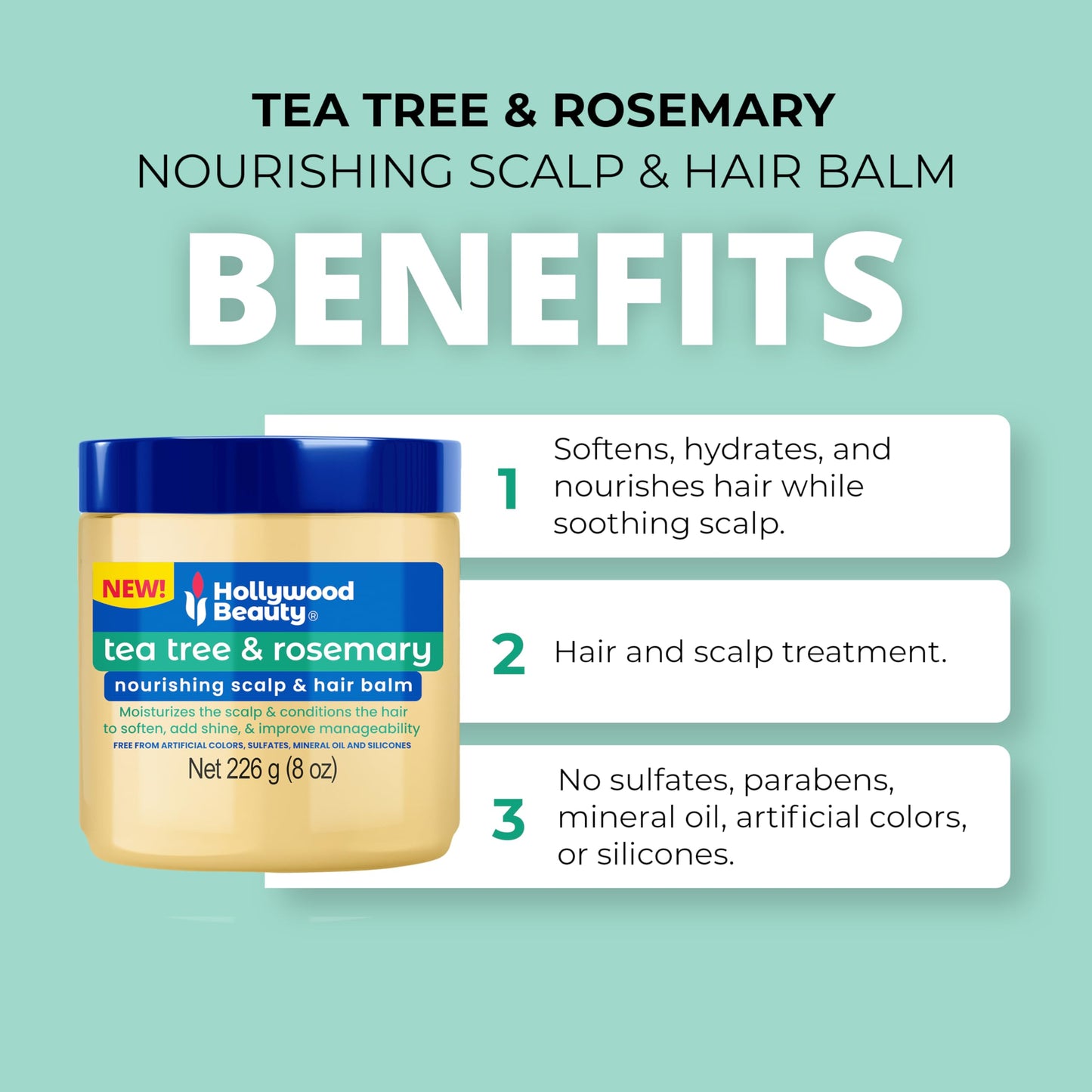 Hollywood Beauty Tea Tree & Rosemary Nourishing Scalp & Hair Balm, 8 oz - Conditions and Softens Hair