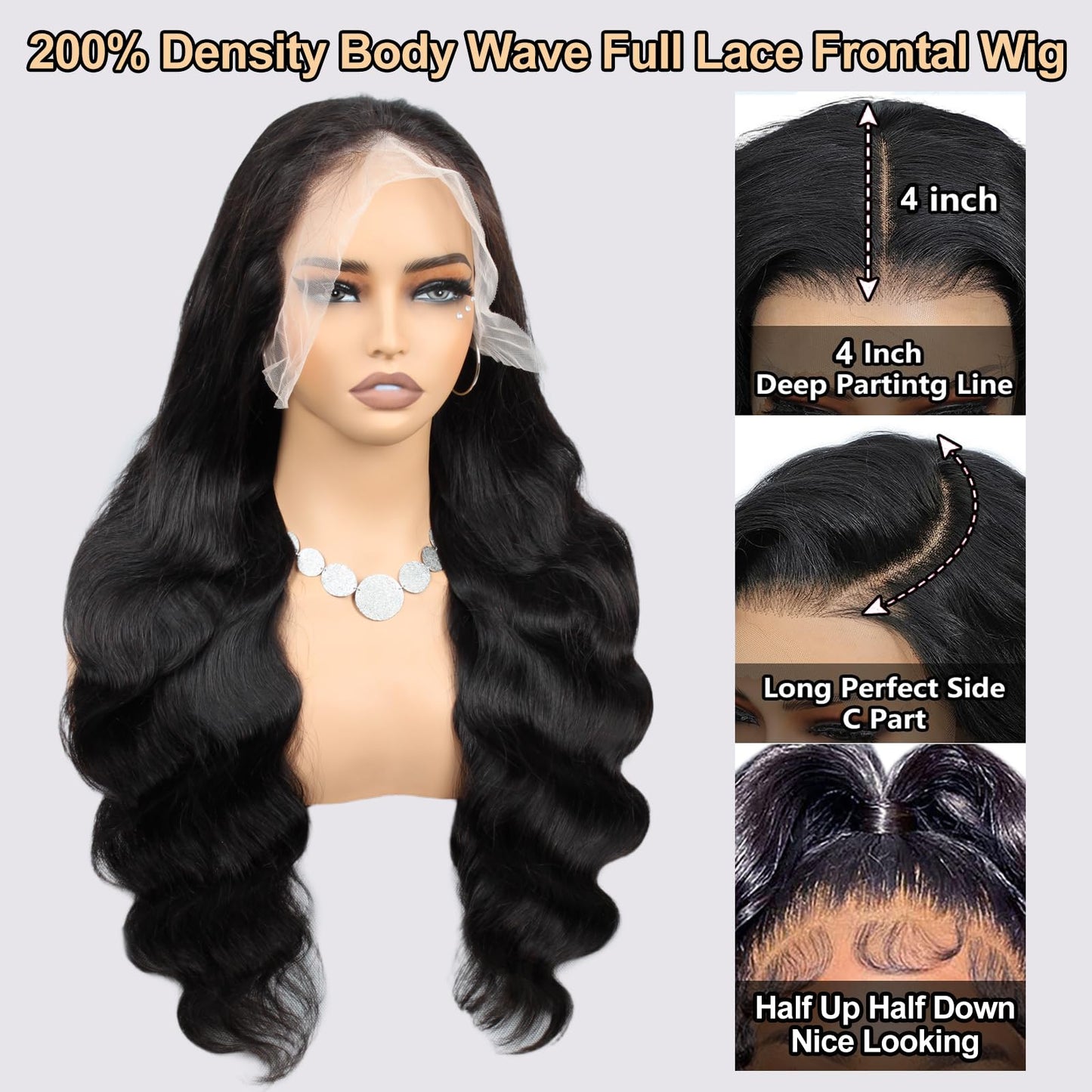 13x4 Body Wave Lace Front Wigs Human Hair Pre Plucked 200% Density HD Lace Frontal Wigs Human Hair 100% Real Human Hair Wigs No Synthetic Blend No