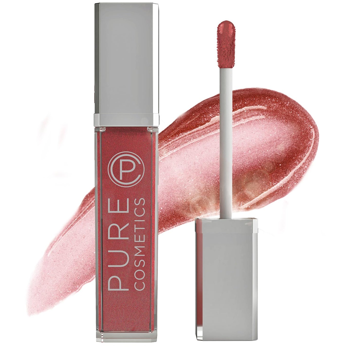 Pure Illumination Light-Up Lip Gloss with LED-Lit Applicator Brush + Side Mirror, Non-Sticky, Moisturizing Hydrating Lip Glosses with Lanolin, Jojoba
