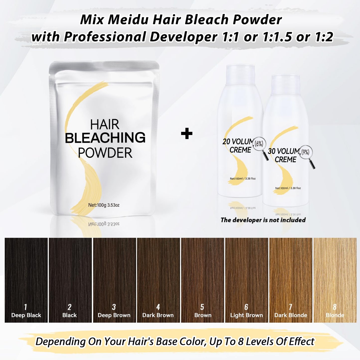 Hair Bleach Powder 100g/3.53oz, Professional Lightening Bleach for Hair, Strong & Gentle Bleach Powder for Hair, Lift Up to 8 Levels, Perfect for DIY Beauty and Personal Care JUANCHI