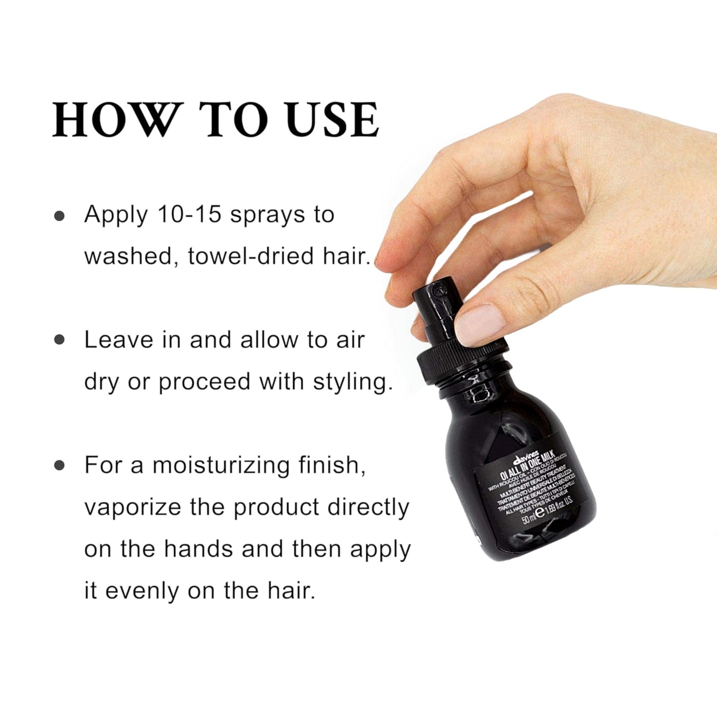 Davines OI All in One Milk | Leave-in Conditioner Spray | Powerful Hair Detangler + Heat Protection | Smoothes Frizzy Hair, 1.69 Fl oz