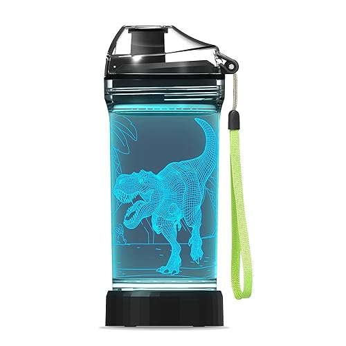 Lightzz Dinosaur Water Bottle, Dinosaur Toys for Boys 5-7 8-12 with 3D Glowing Light, Dinosaur Gifts for Boys Teens School Holiday Camping Picnic