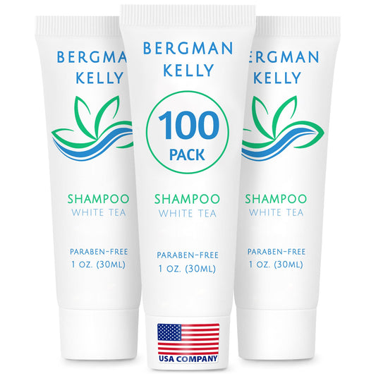 BERGMAN KELLY - Travel Size Hotel Shampoo - 1 fl oz, 100 PK, White Tea - Delight Your Guests with Revitalizing & Refreshing Hair Cleanser for Guest
