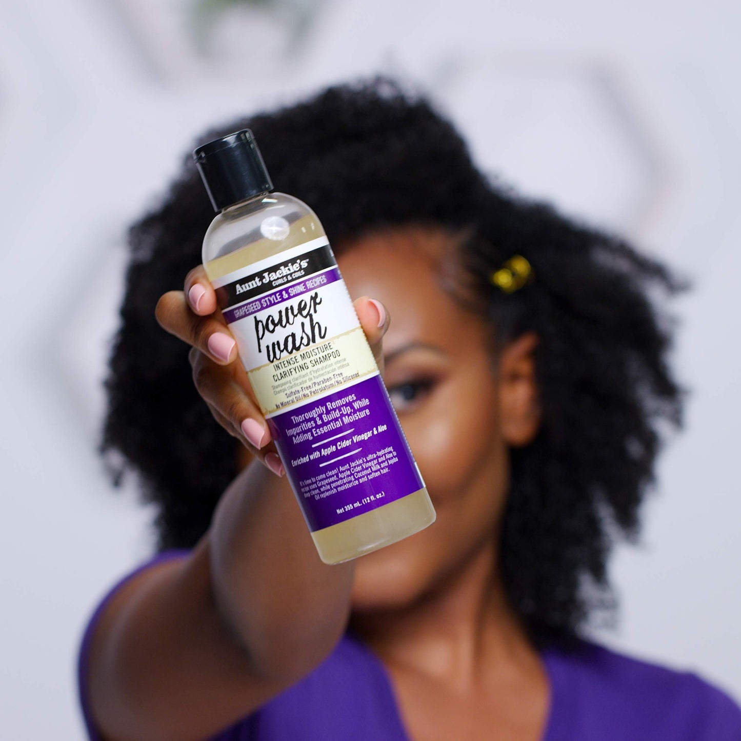 Aunt Jackie's Grapeseed Style and Shine Recipes Power Wash Intense Moisture Clarifying Hair Shampoo, 12oz.