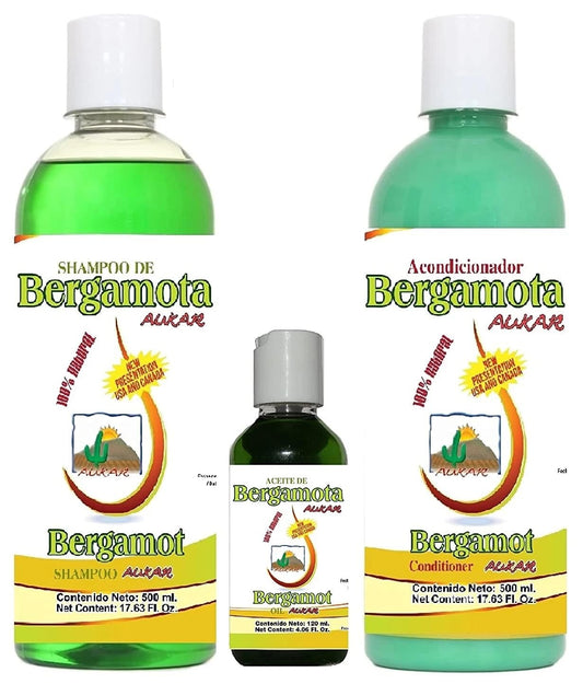 Bergamot Shampoo Conditioner & Oil (combo) 100% Natural Hair Regrowth Mustache and Beard, No More Dryness, Volume, Thickness and Brightness.