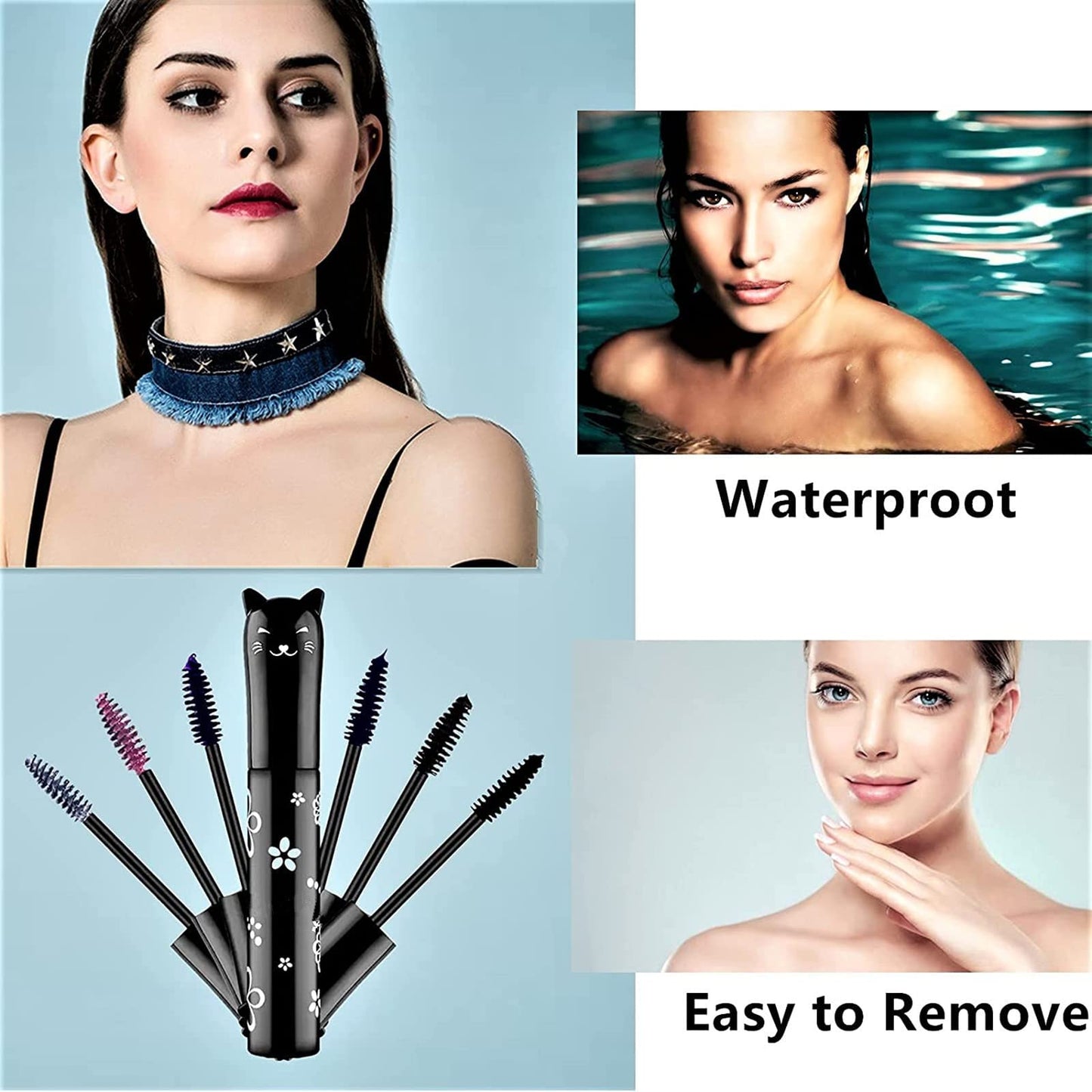 LGSZGDCN 2 PCS black Cat eye mascara Eyes Makeup Color Mascara Waterproof Fast Dry Eyelashes Curling Lengthening Makeup Eye Lengthening, Lifting