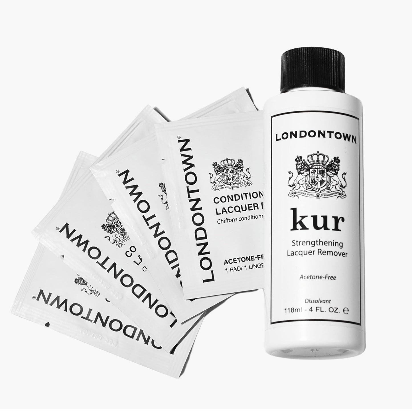 LONDONTOWN Home & Away Remover Set - Acetone-Free Nail Polish Remover, 4fl oz, and Strengthening & Conditioning Nail Lacquer Removing Pads, 4 Pieces Beauty & Personal Care LONDONTOWN