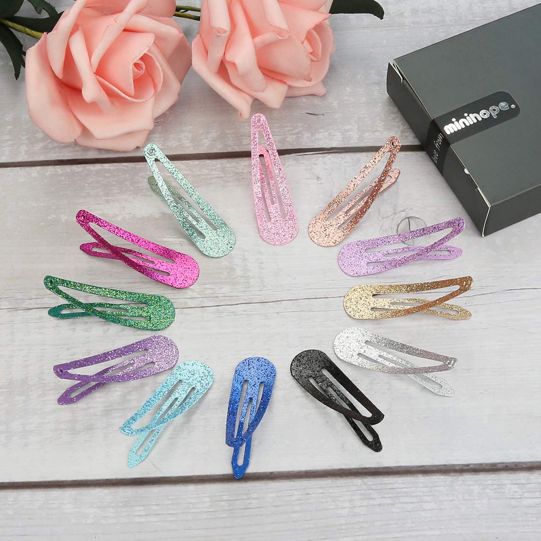 minihope snap hair clips for women, .snap clips for grils,Surface metal flash powder,5cm,24 Count (Pack of 1)…