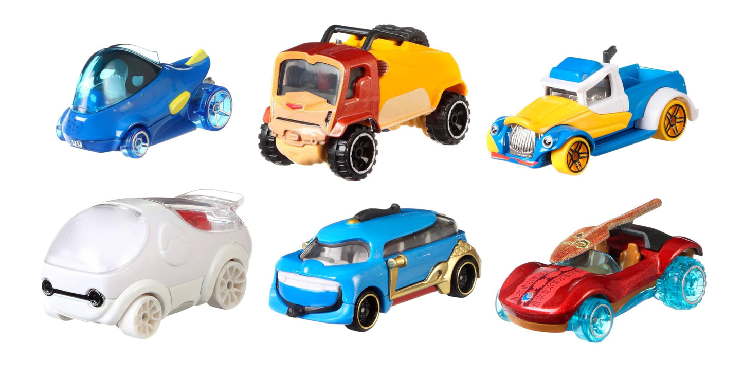 Hot Wheels 2019 Disney/Pixar Character Cars Series 4, Set of 6 Collectible Die Cast Toy Cars Moana, Dory, Donald Duck, Genie, Simba, Baymax