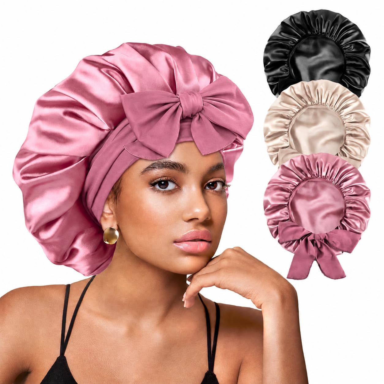 Yanideer 3 Pcs Adjustable Satin Bonnets for Sleeping Gold Beauty and Personal Care Yanideer Default Title