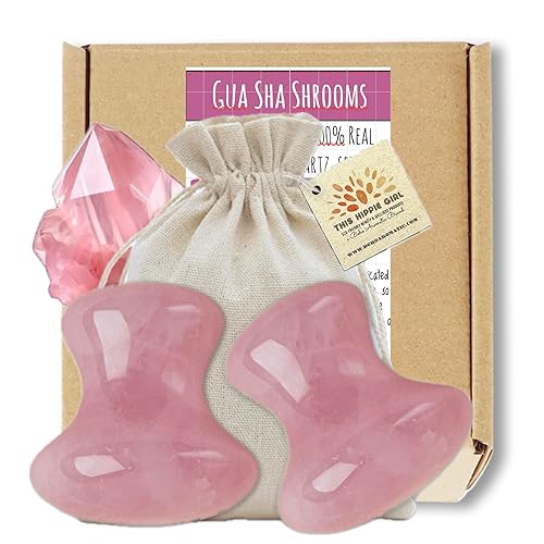 Boho Aromatic This Hippie Girl Gua Sha Mushroom Set, Jaw Sculpting Tools, A+ Rose Quartz Facial Toning and Yoga Sculpt Massage Tool, 2 Gua Sha