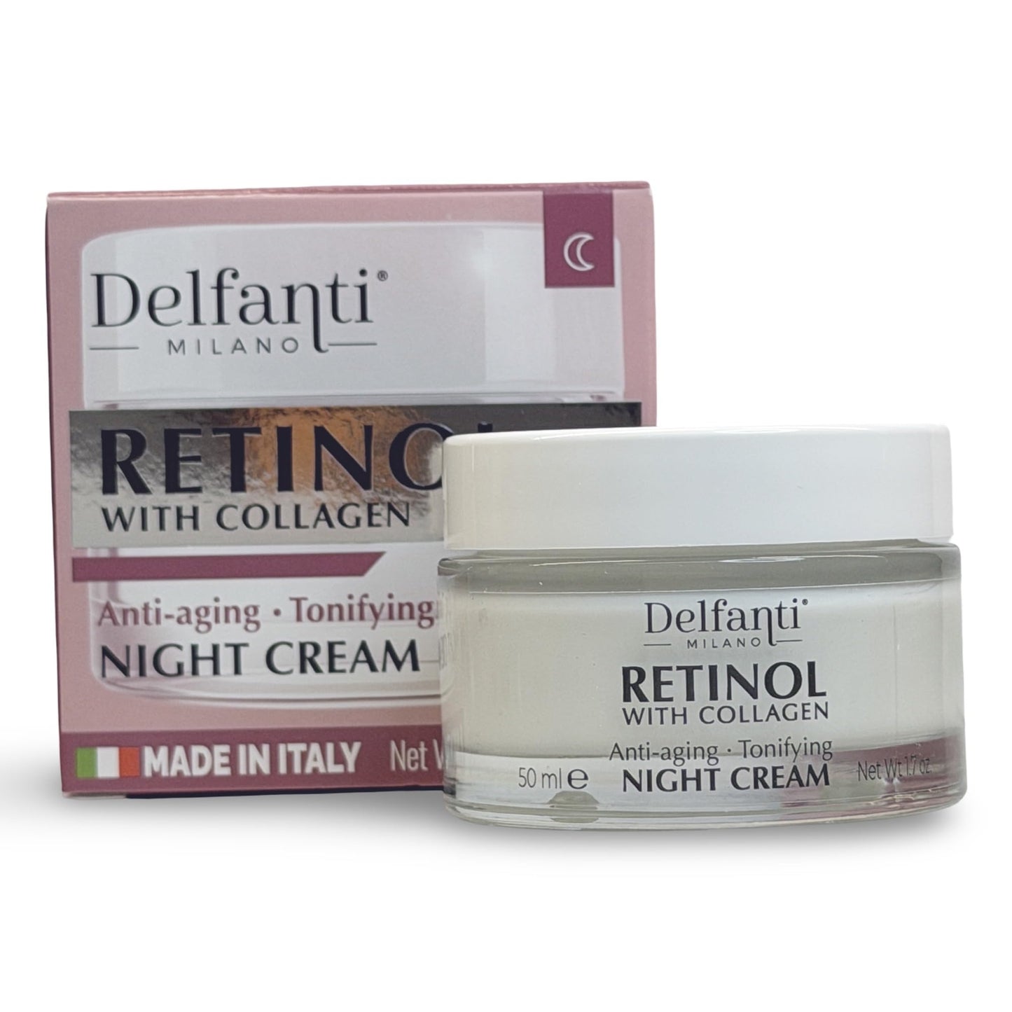 Delfanti-Milano • RETINOL with COLLAGEN • Anti-aging • Tonifying Night Cream • Face & Neck Moisturizer • Made in Italy • 1.7 oz