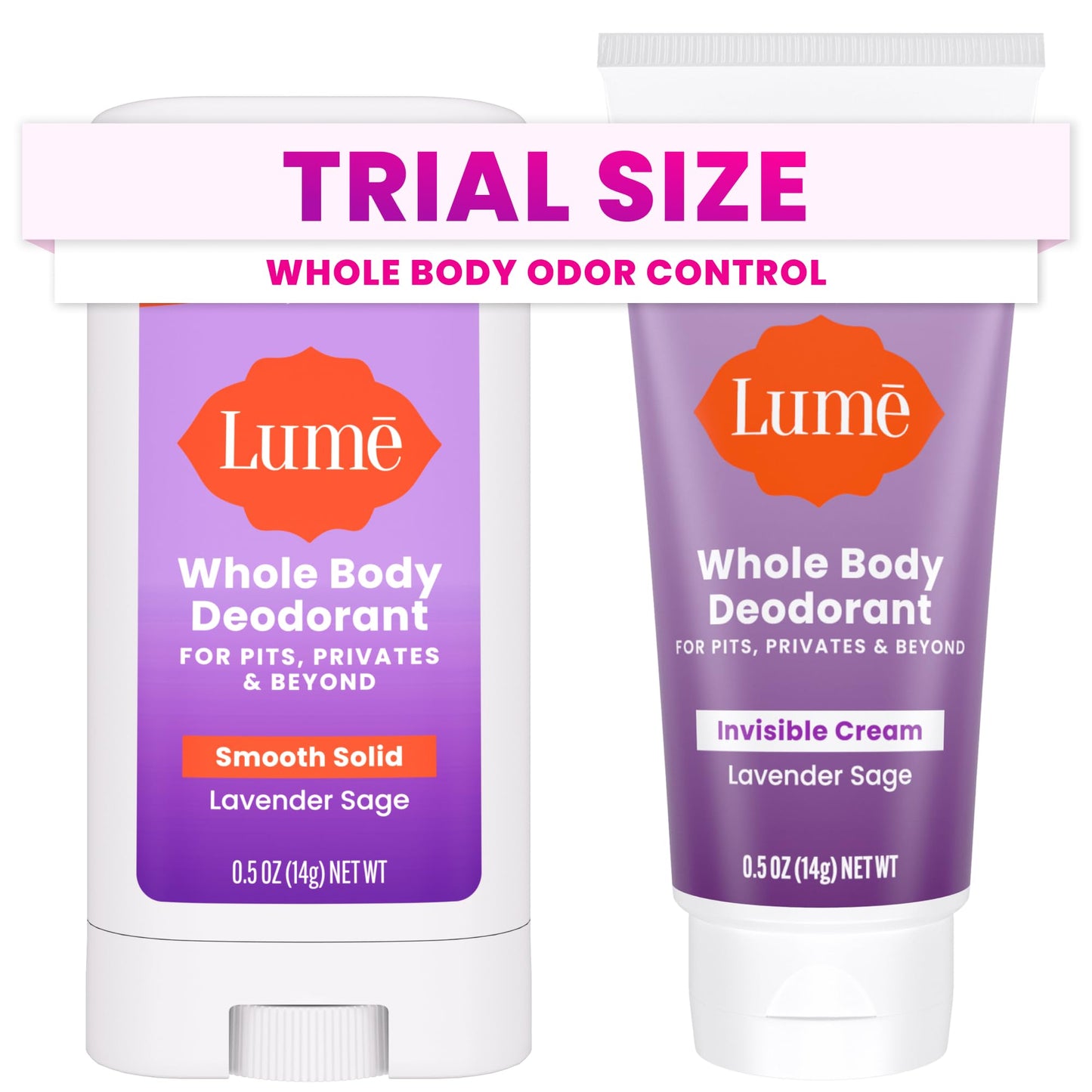 Lume Whole Body Deodorant - Invisible Cream + Solid Stick Mini Bundle - 72 Hour Odor Control - Aluminum & Baking Soda Free, Skin Loving - 0.5 Ounce Beauty and Personal Care Lume Default Title