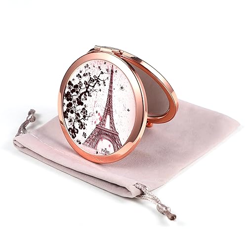 Dynippy Compact Mirror Rose Gold Makeup Mirror Folding Mini Pocket Mirror Portable Hand Mirror Double-Sided 2 x 1x Magnification for Woman Girls A-Red