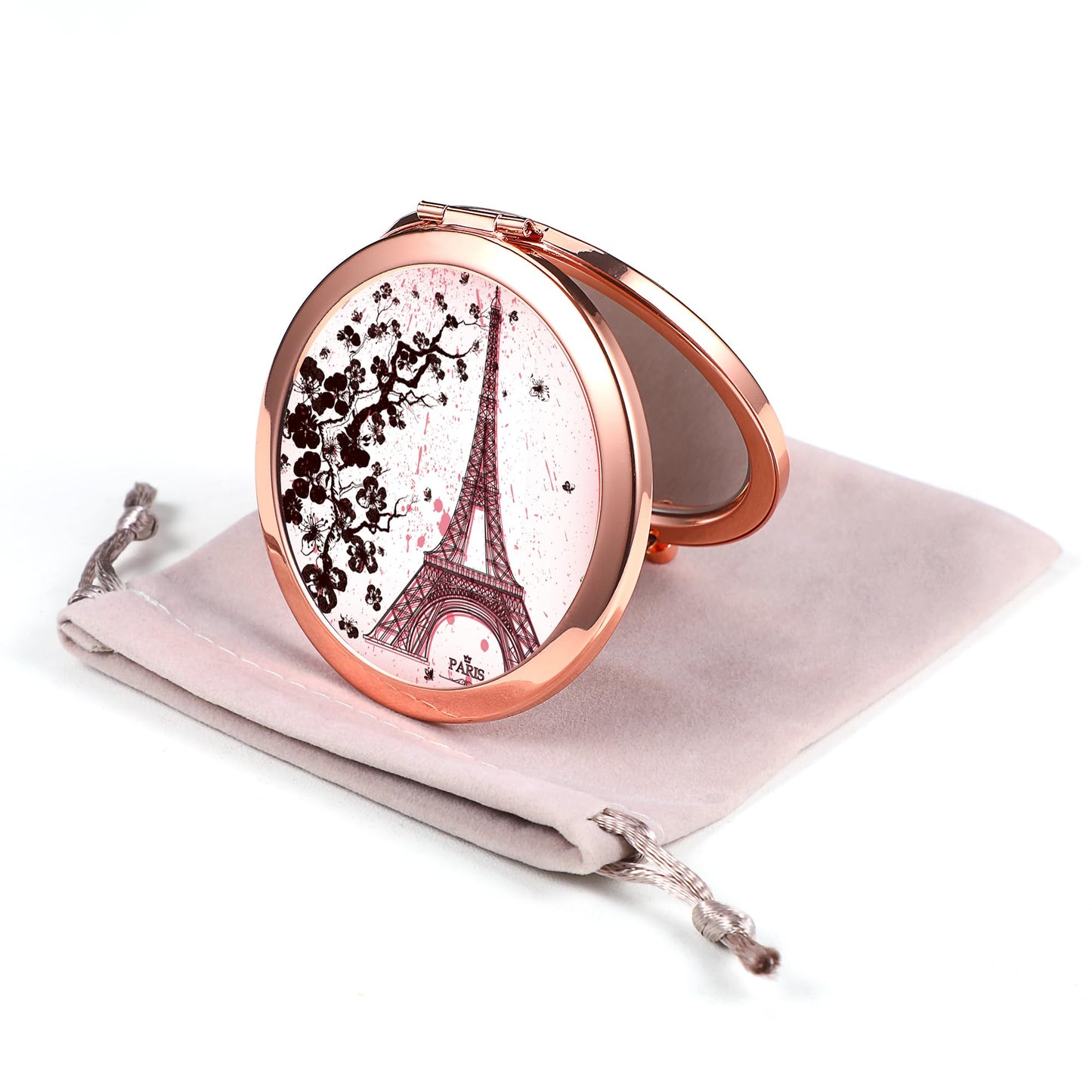 Dynippy Compact Mirror Rose Gold Makeup Mirror Folding Mini Pocket Mirror Portable Hand Mirror Double-Sided 2 x 1x Magnification for Woman Girls A-Red
