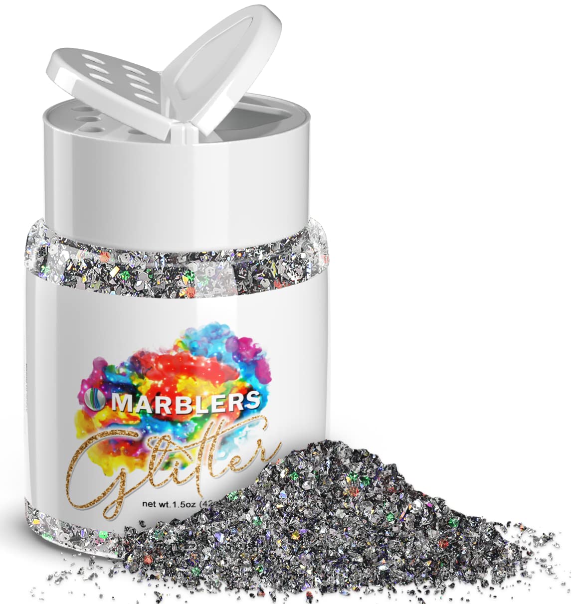 MARBLERS Holographic Glitter [Mixed Gray] 1.5oz (42g) | Chunky | Non-Toxic, Vegan, Cruelty-Free | Face, Body, Eyeshadow, Hair, Festival, Party Makeup