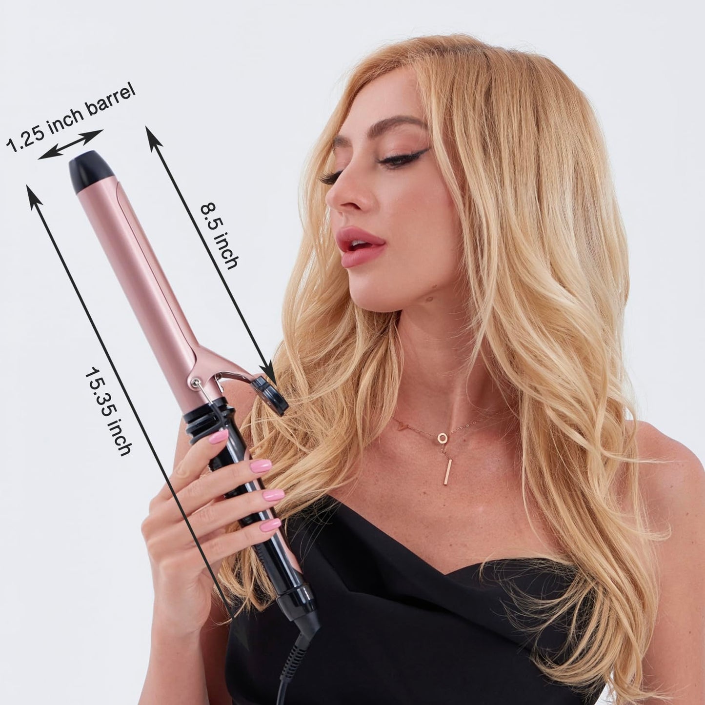 Lanvier 1.25 Inch Clipped Curling Iron with Extra Long Tourmaline Ceramic Barrel, Professional Hair Curler up to 450°F Dual Voltage for Traveling