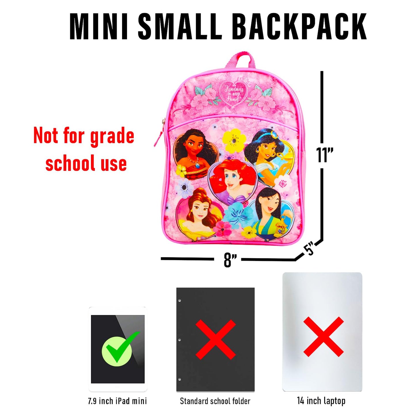 Disney Princess Mini Backpack Preschool Toddler Kindergarten ~ Deluxe 11" Princess School Bag with Stickers (Disney Princess School Supplies)