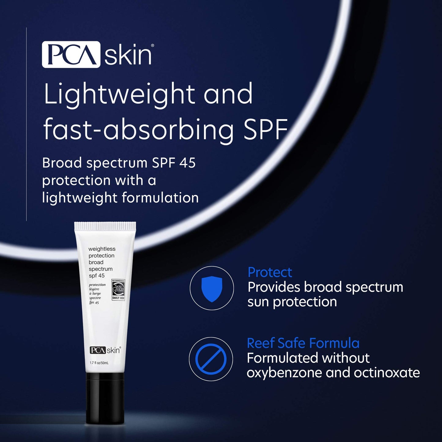 PCA SKIN Weightless Protection Broad Spectrum SPF 45 - Oil-Free Hydrating Face Sunscreen with 8.4% Zinc Oxide for Acne-Prone Skin & All Skin Types