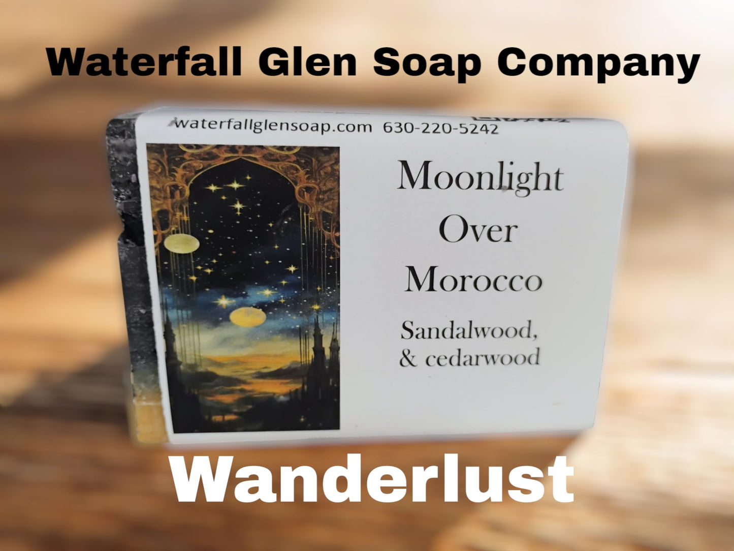 WFG WATERFALL GLEN SOAP COMPANY, LLC, Moonlight over Morocco bath soap, spiced wood aroma, vegan soap