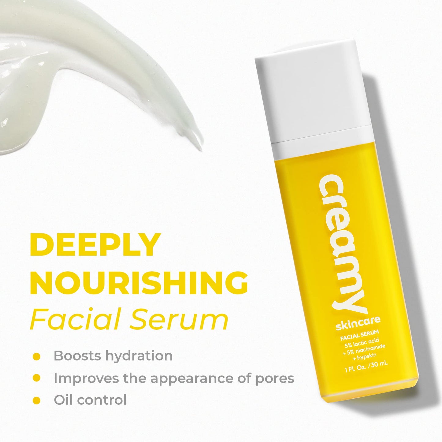 Creamy Skincare Hydrating 5% Serum, Moisturizing Face-Exfoliator with 5%, 5% Niacinamide, and Hypskin, Face Serum for Dry and Dull Skin, Gentle