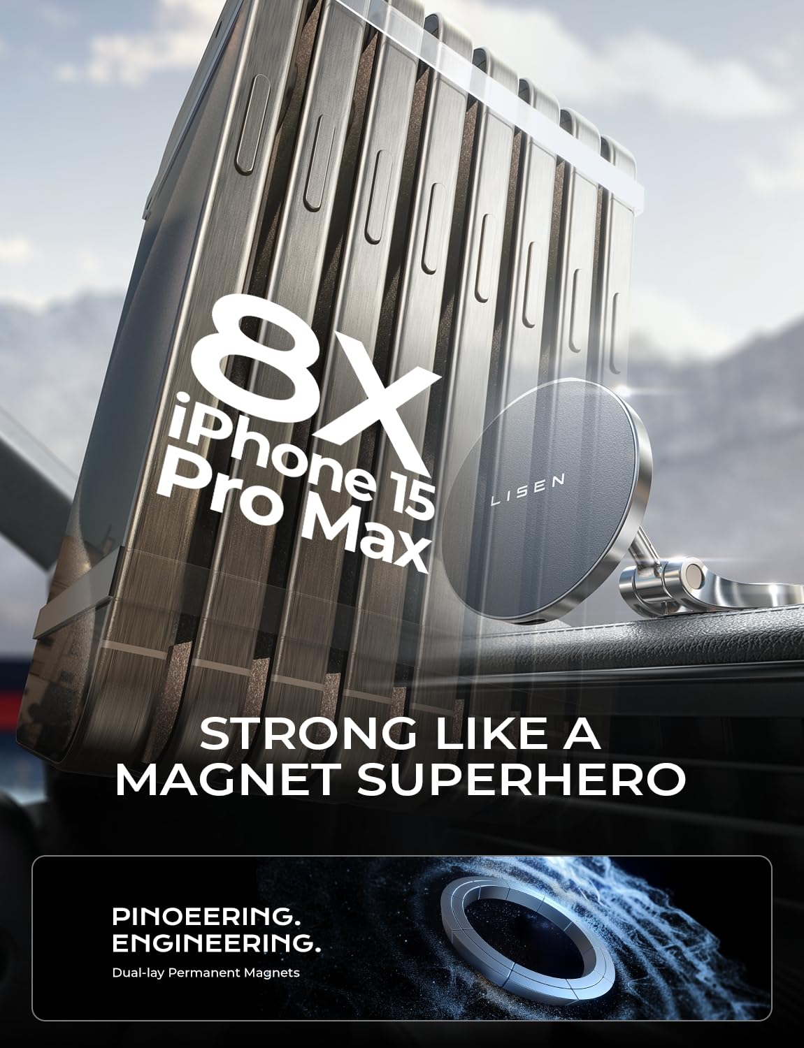 LISEN for Magsafe Car Charger Dashboard, 360° Rotatable Mag Safe Charger Car Mount iPhone 16 Pro Max, Ultra Magnetic Wireless Car Charger for Car…