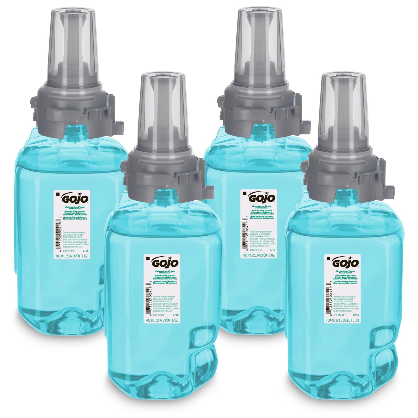 GOJO Botanical Foam Handwash Botanical Fragrance, 700 mL Hand Soap Refill ADX-7 Push-Style Dispenser (Pack of 4) - 8716-04