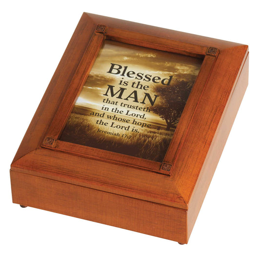 Dicksons Blessed Is Man Trusts Lord Walnut Finish Polymer Jewelry Box