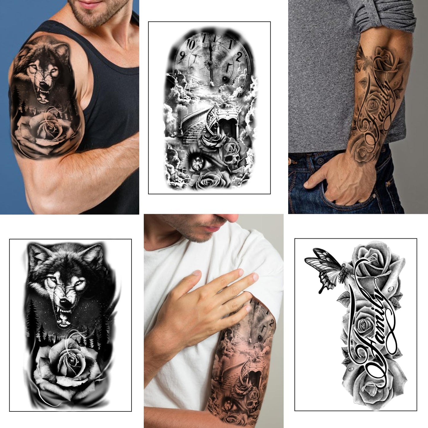 Yazhiji 36 Sheets Temporary Tattoos Stickers, 12 Sheets Fake Body Arm Chest Shoulder Tattoos for Men or Women with 24 PCS Tiny Black Tattoos Beauty and Personal Care Yazhiji