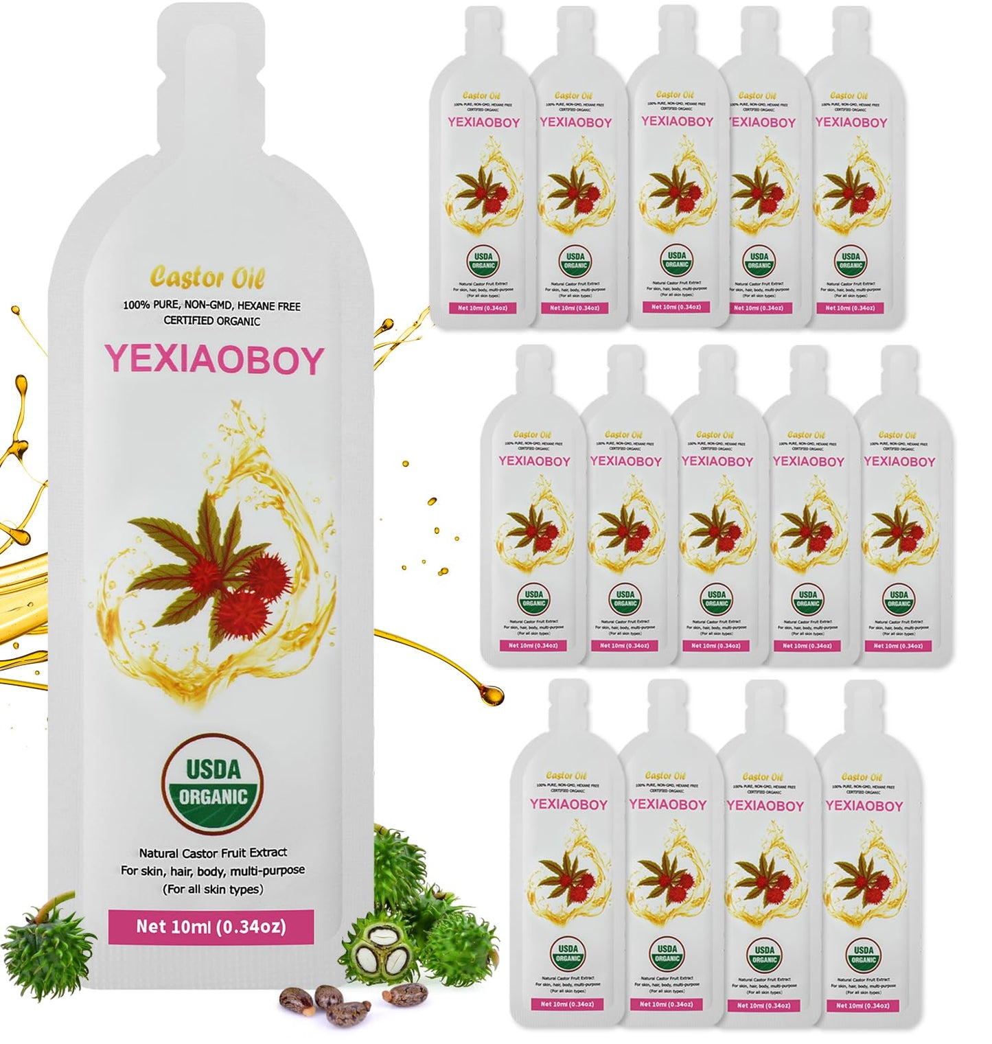 YEXIAOBOY USDA Certified Organic Golden Castor Oil (4Oz), Pure Cold-Pressed Hexane Free Organic Castor Oil Unrefined for Face, Hair Treatment