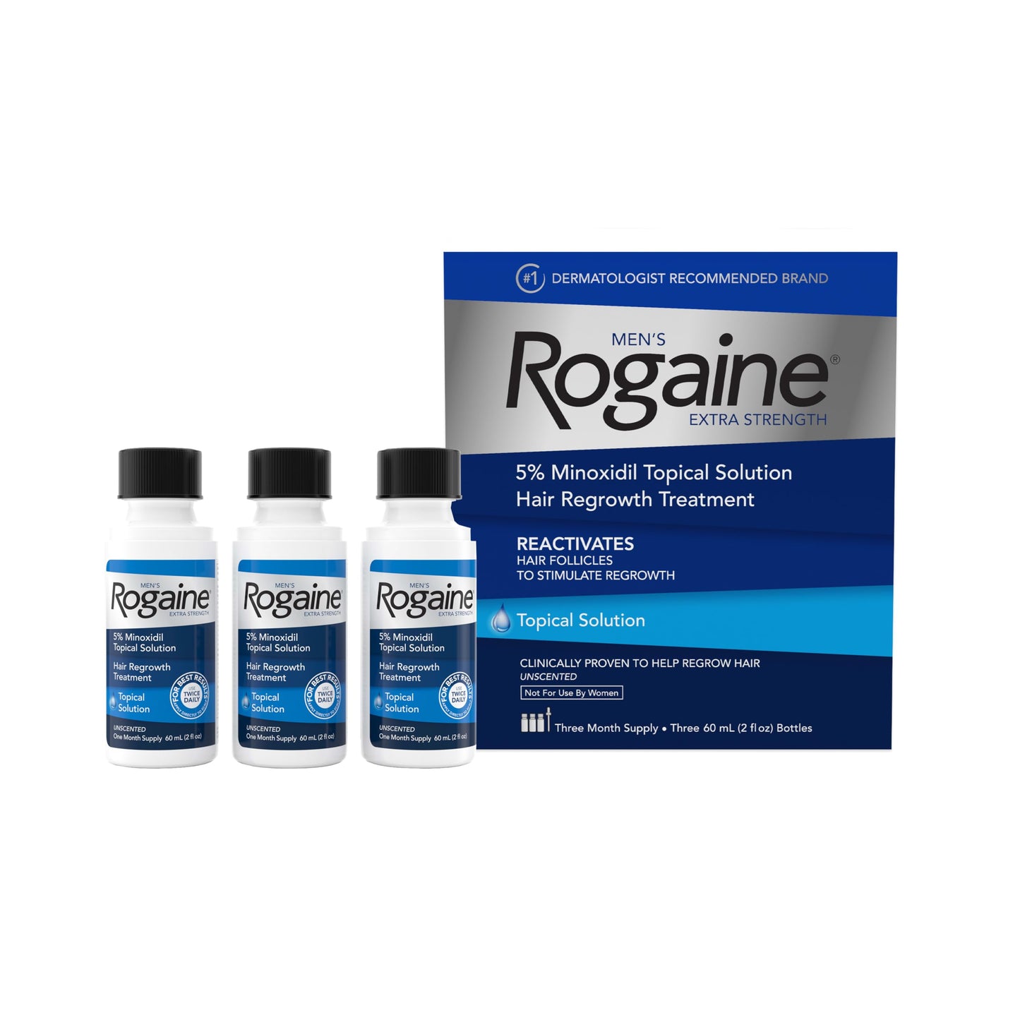 Men's Rogaine Extra Strength 5% Minoxidil Solution, 3 Mo Supply, 3x 2 Fl Oz Beauty and Personal Care Rogaine