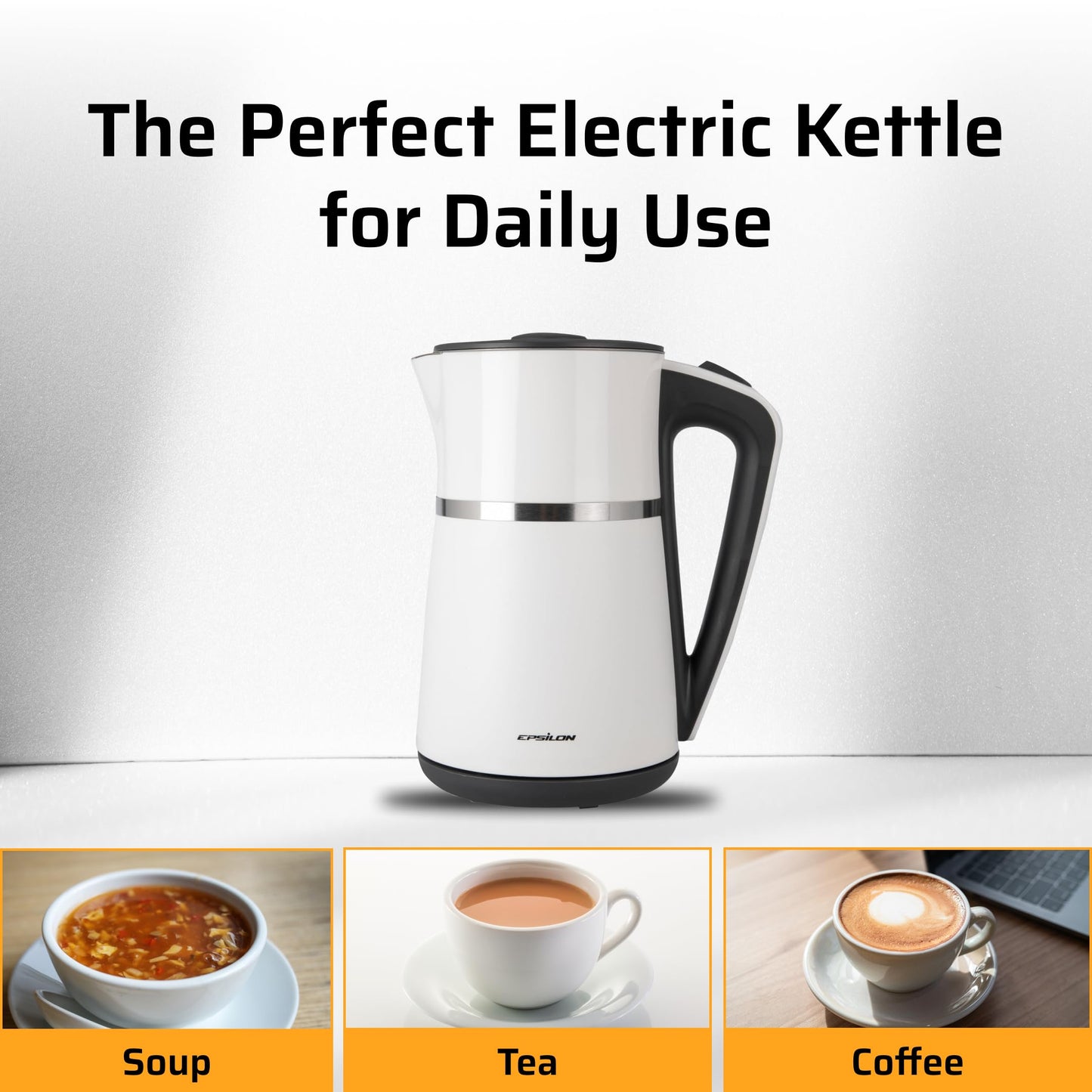 Epsilon Double Wall Electric Kettle 1100W - 1.7L Hot Water Tea Kettle & Hot Water Boiler with Auto Shut-Off, Boil Dry Protection, BPA-Free Stainless…