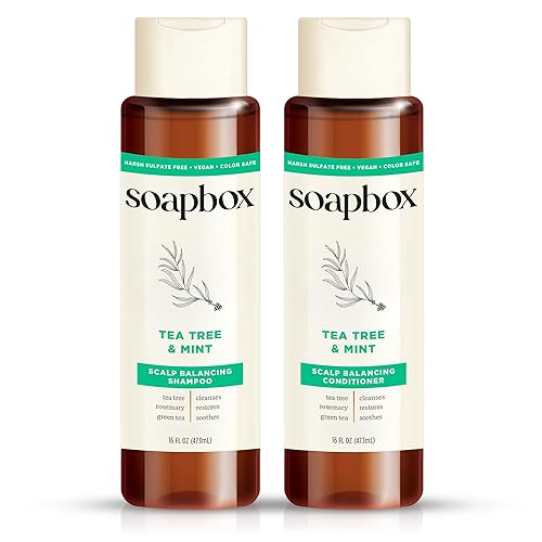 Soapbox Tea Tree Oil & Mint Shampoo & Conditioner Set, Leaves Hair & Scalp Balanced & Soothed - Clean Ingredients Free of Harsh Chemicals, Sulfates