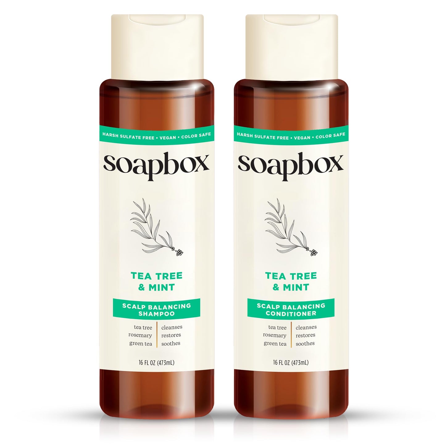 Soapbox Tea Tree Oil & Mint Shampoo & Conditioner Set, Leaves Hair & Scalp Balanced & Soothed - Clean Ingredients Free of Harsh Chemicals, Sulfates