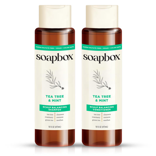 Soapbox Tea Tree Oil & Mint Shampoo & Conditioner Set, Leaves Hair & Scalp Balanced & Soothed - Clean Ingredients Free of Harsh Chemicals, Sulfates