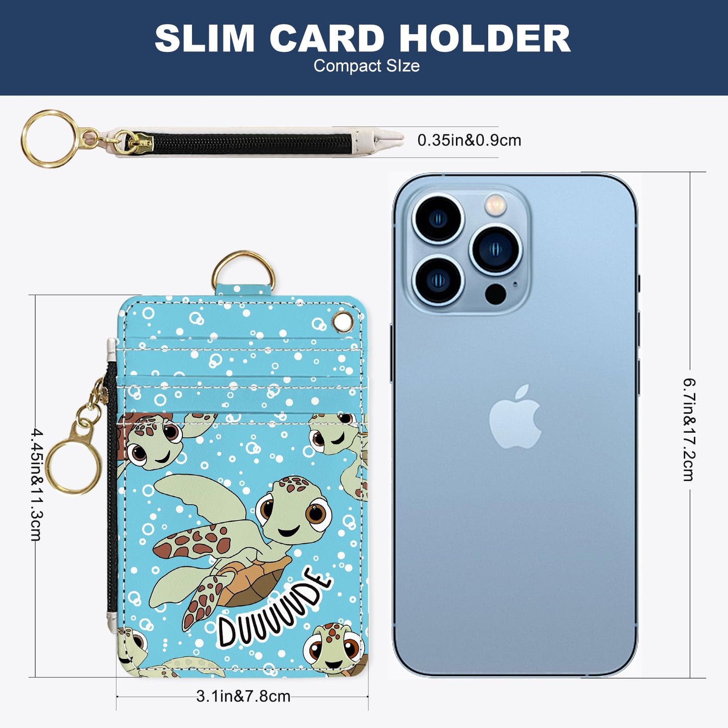 datoucat slim wallet credit card holder, sea turtles, rfid women cute small front pocket with zipper, pu leather thin travel blocking case id…
