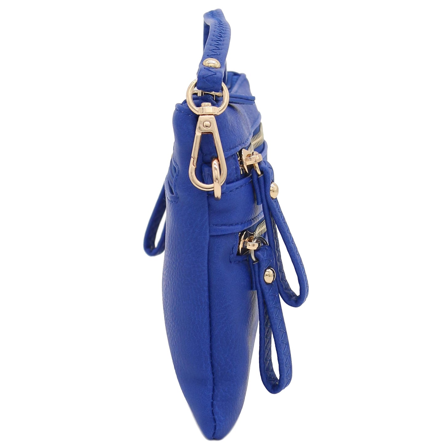 FashionPuzzle Multi Zipper Pocket Small Wristlet Crossbody Bag (Royal Blue)