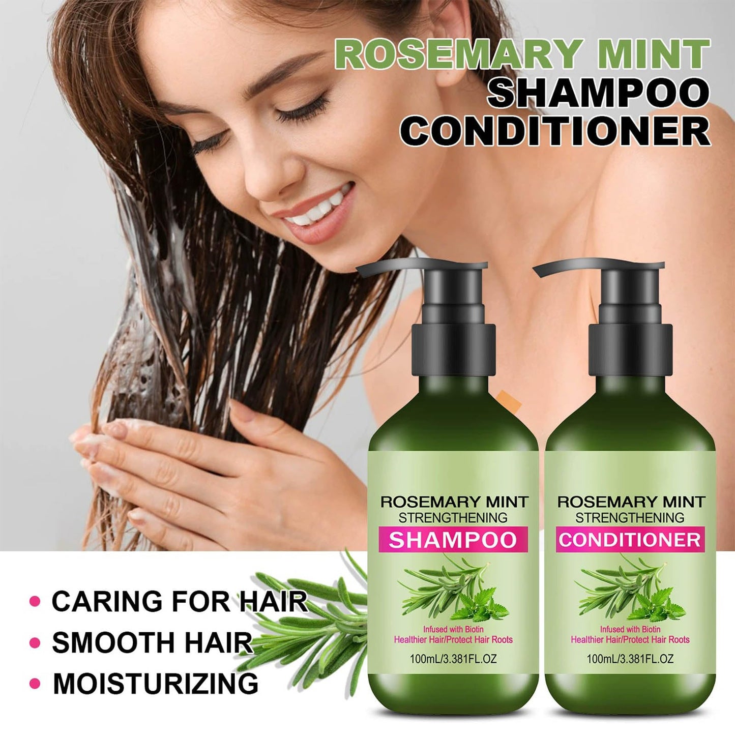 Rosemary Hair Care Shampoo & Conditioner Set, Hair Care Set for All Hair Types, Gentle Cleansing,Moisture Repair,Frizz Control,Shine Boost,Volume