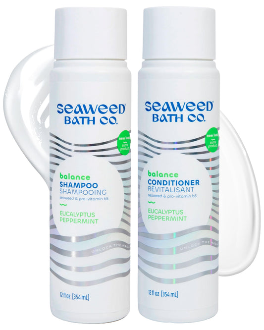 Seaweed Bath Co. Balance Shampoo and Conditioner Set - Eucalyptus Peppermint - Nourishing Hair Care with Vitamin E, Argan Oil, Coconut Oil