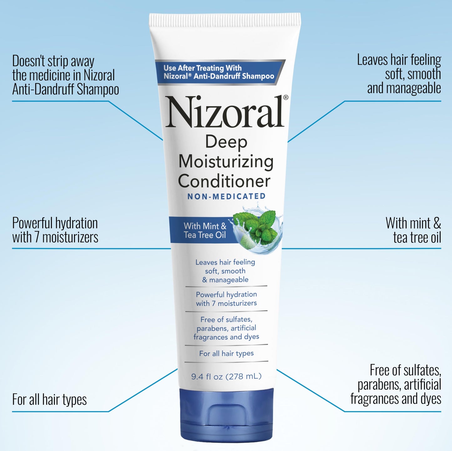 Nizoral Deep Moisturizing Conditioner, 9.4 oz, Anti-Dandruff Conditioner with Mint & Tea Tree Oil, Sulfate and Paraben Free, No Artificial Fragrance