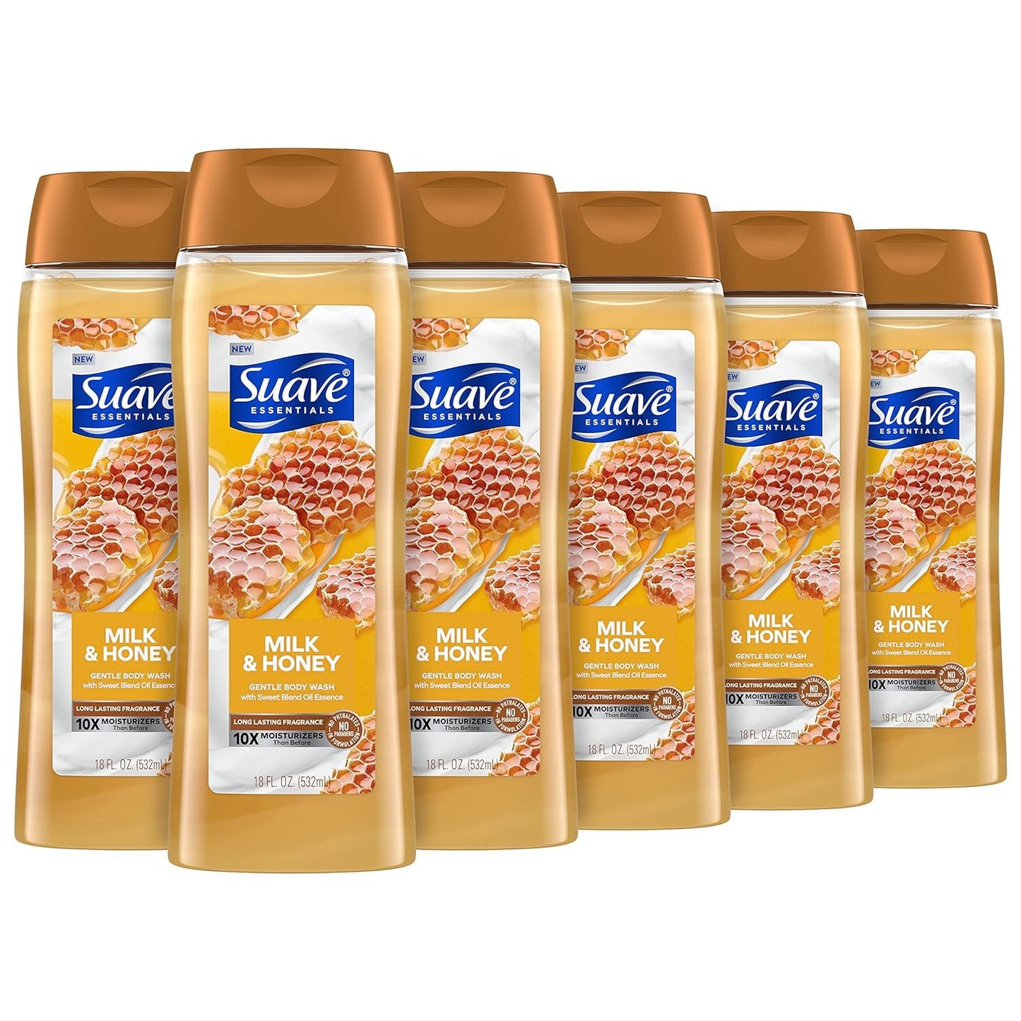 Suave Moisturizing Body Wash, with Milk & Honey and Vitamin E Extract, No Parabens, No Phtahaltes, 18 Oz Pack of 6 Beauty and Personal Care Suave Default Title