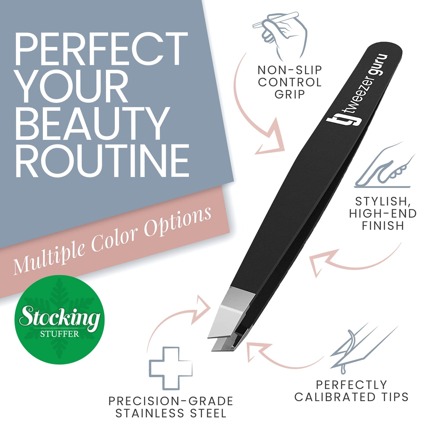 Tweezer Guru Tweezers for Women - Slant Pointed Precision Tweezers for Eyebrows & Ingrown Hair Removal - Blackhead and Splinter Tweezer with Sharp