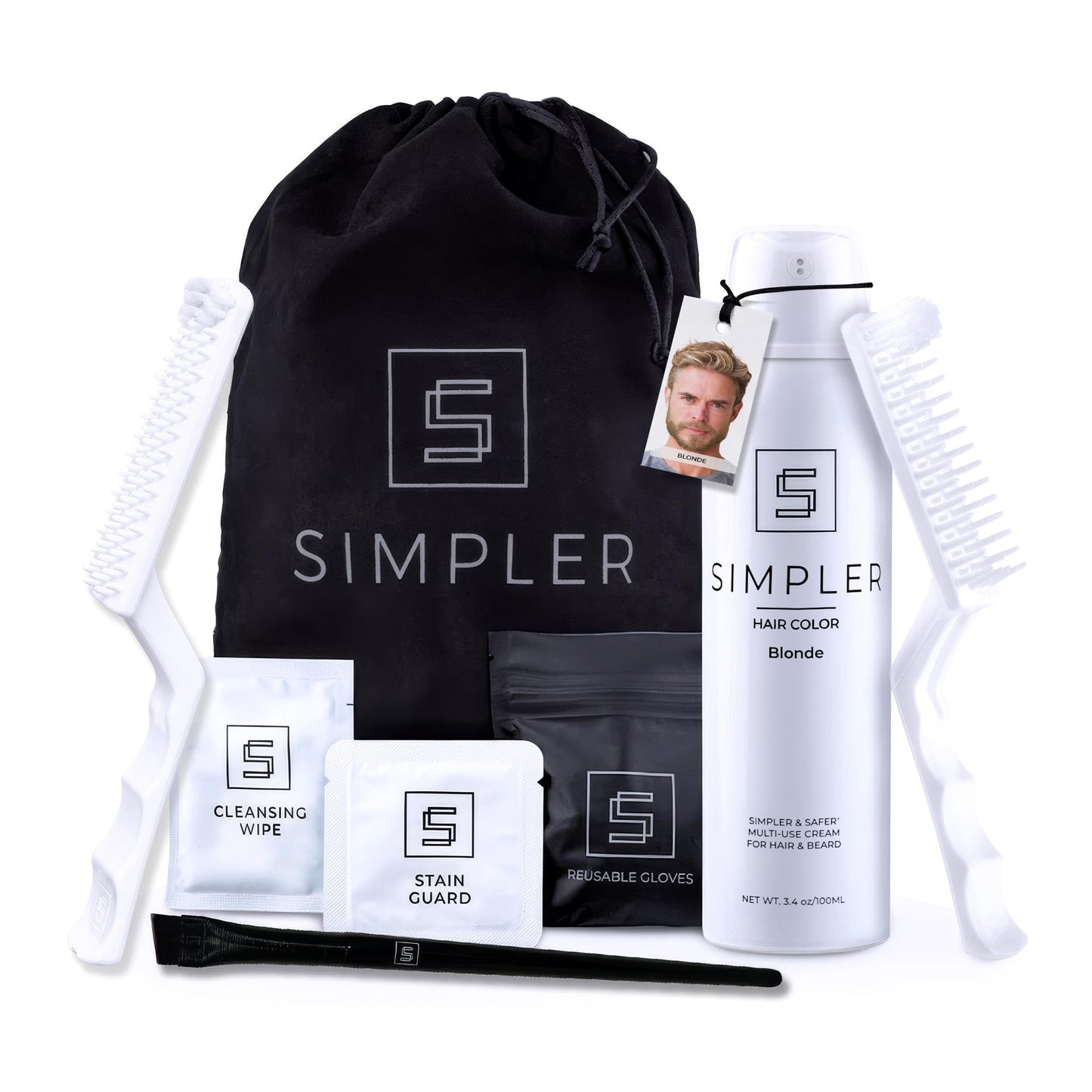 Simpler Hair Color Blond Mustache and Beard Upgraded Brush Kit with 3 Brushes Included for Precision Application - Gentle Beard Coloring for Gray Hair